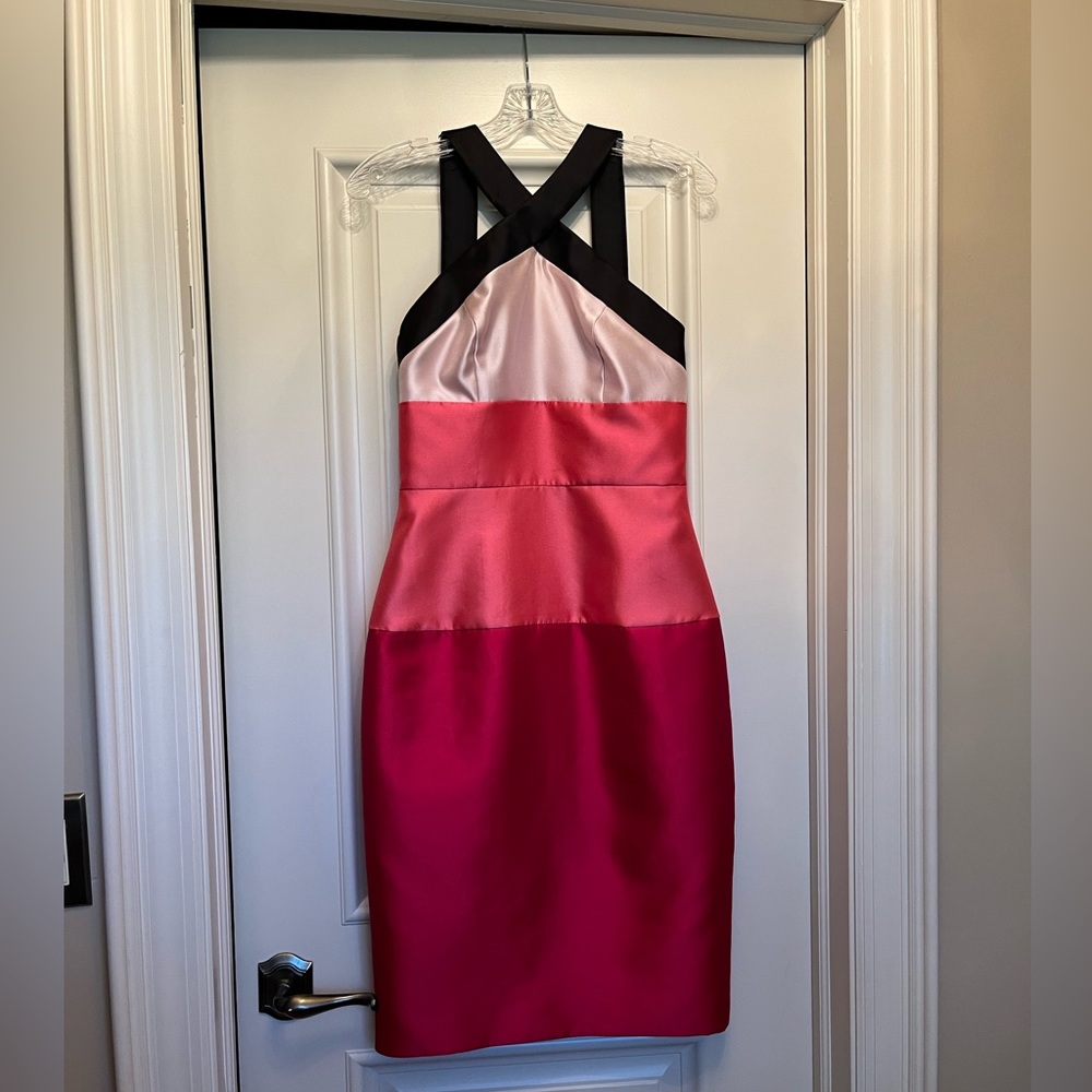 ABS Colorblock Halter Cocktail Dress
